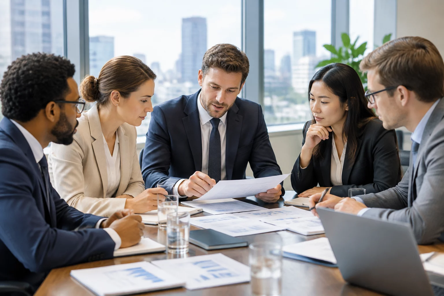 Office colleagues analyzing workforce statistics